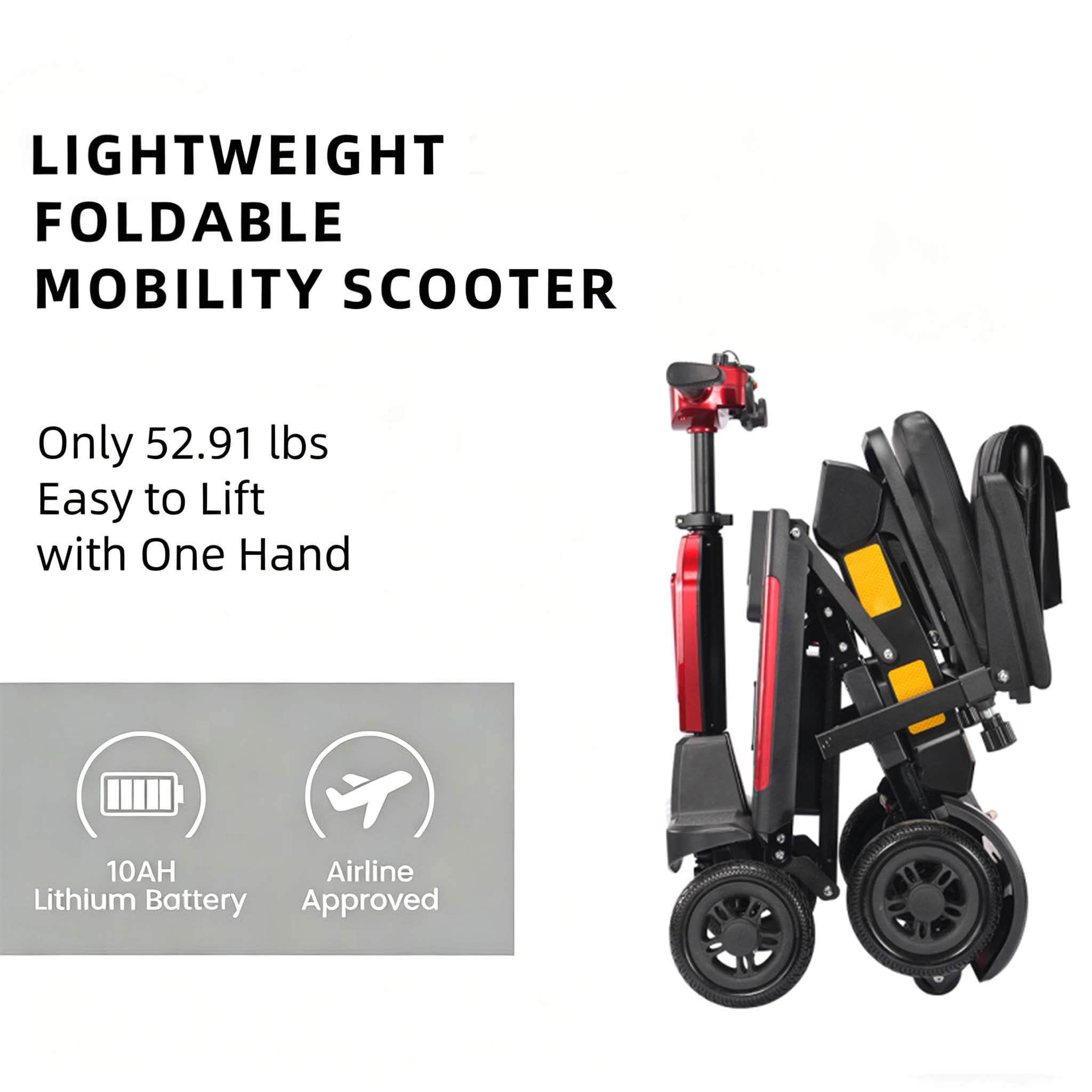 Foldscoot X-14 4-Wheel Electric Folding Mobility Scooter for Seniors & Adults, 24V 270W Electric Scooter with 10AH Lithium Battery, 264lbs Weight Capacity, Red