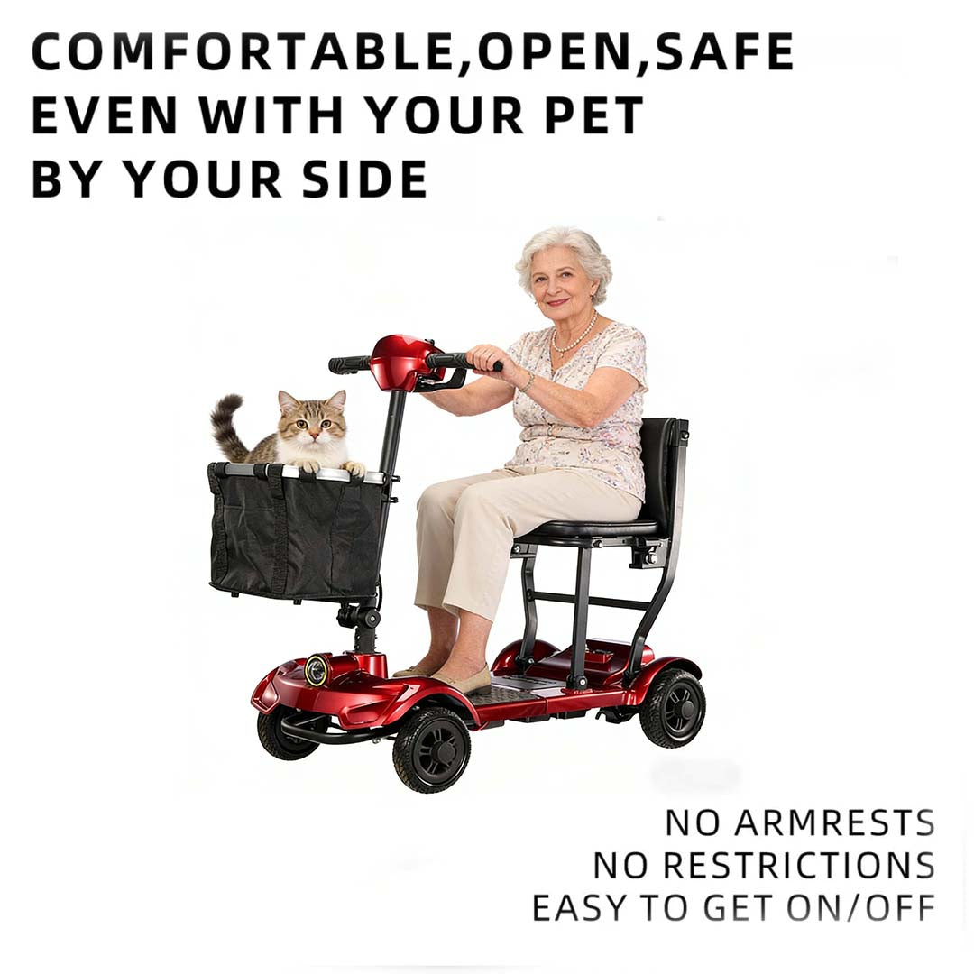 Foldscoot Compact Folding Mobility Scooter – Red (Model: X-17) Lightweight 4-Wheel Electric Scooter for Seniors & Adults | Foldable, 7.5 Miles Range, 265 LBS Weight Capacity