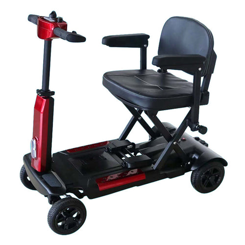 Foldscoot X-11 Manual Folding Mobility Scooter for Seniors, 4-Wheel Lightweight Electric Scooter, 7.5 Mile Range, 265 LBS Capacity, Red, Fits in Car Trunks