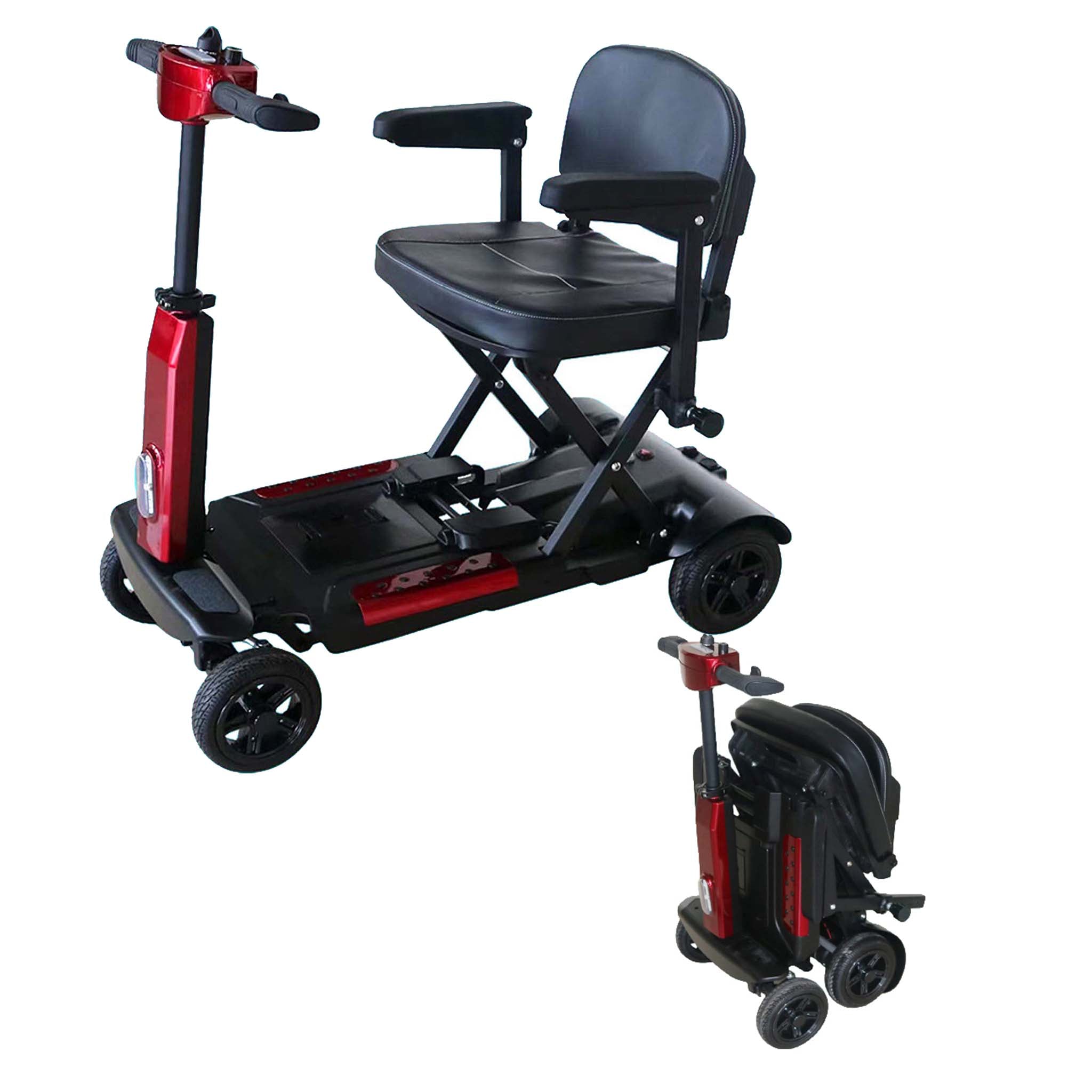 Foldscoot X-12 Auto-Fold Mobility Scooter for Seniors, Electric Foldable 4-Wheel Scooter, 7.5 Mile Range, 265 LBS Capacity, Red, Fits in Car Trunks
