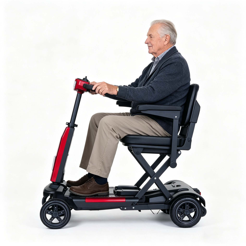 Foldscoot X-12 Auto-Fold Mobility Scooter for Seniors, Electric Foldable 4-Wheel Scooter, 7.5 Mile Range, 265 LBS Capacity, Red, Fits in Car Trunks