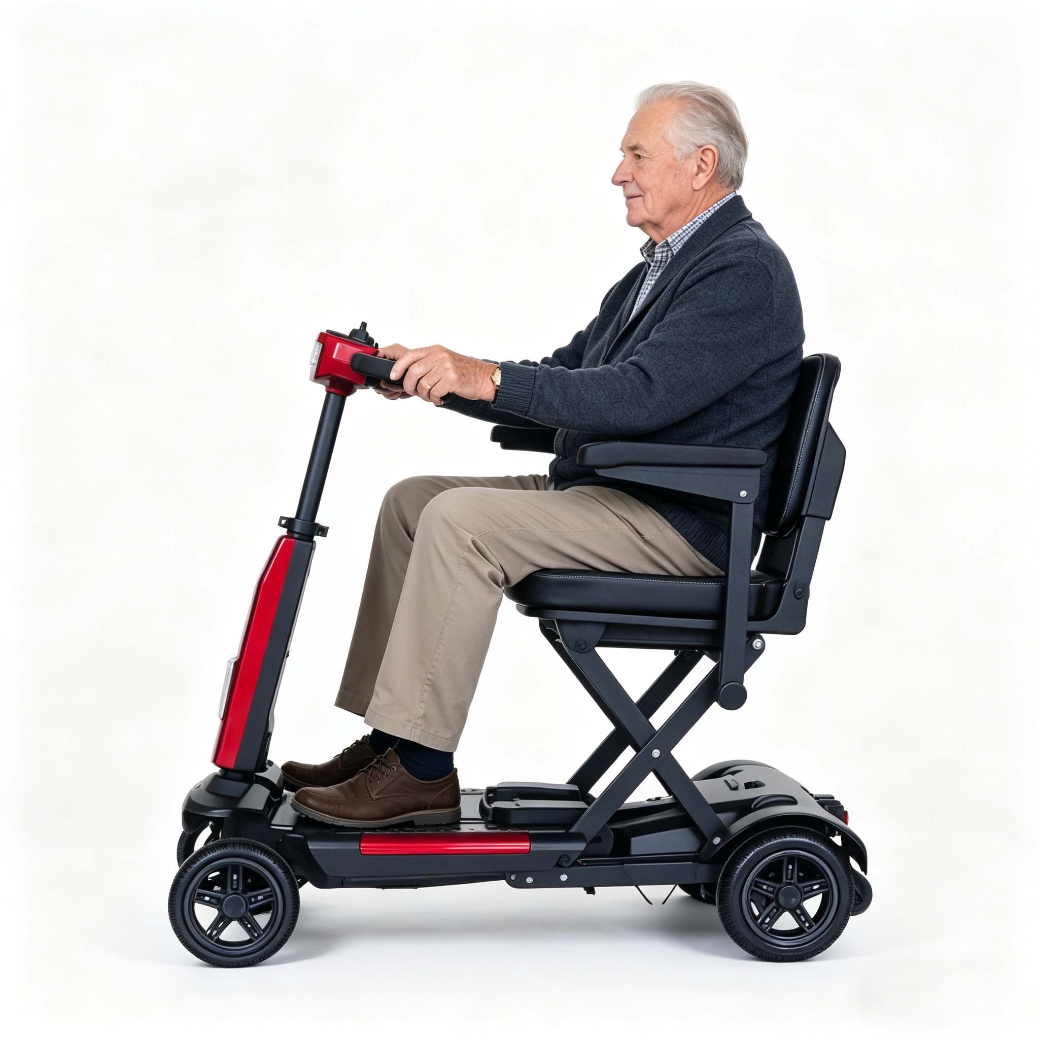 Foldscoot X-12 Auto-Fold Mobility Scooter for Seniors, Electric Foldable 4-Wheel Scooter, 7.5 Mile Range, 265 LBS Capacity, Red, Fits in Car Trunks
