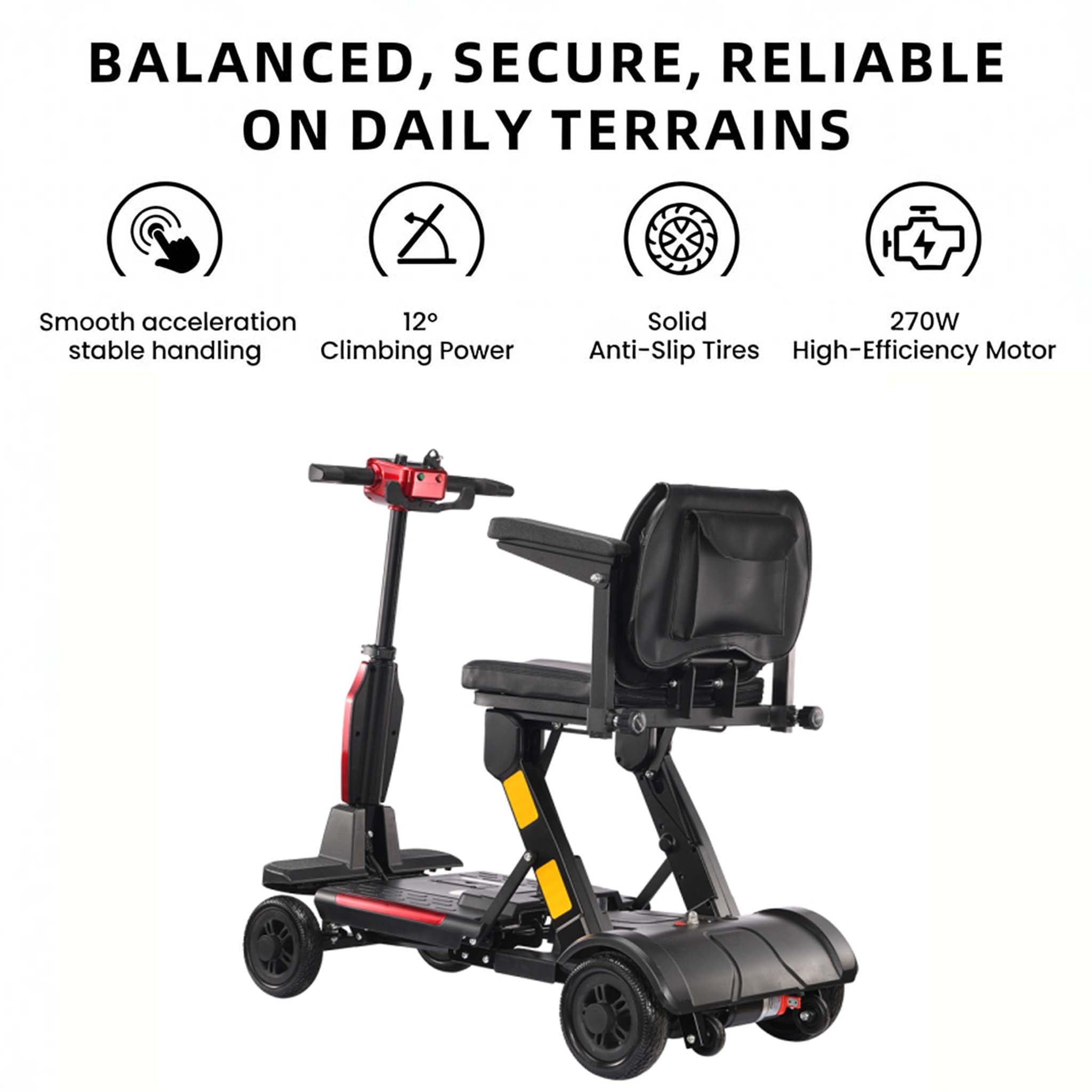 Foldscoot X-14 4-Wheel Electric Folding Mobility Scooter for Seniors & Adults, 24V 270W Electric Scooter with 10AH Lithium Battery, 264lbs Weight Capacity, Red